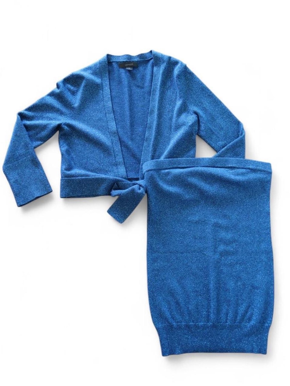 Express Dark Blue Metallic Tube Top & Cardigan Set